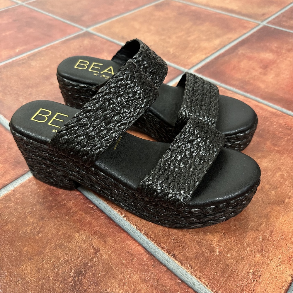 Woven Black Platform Slide Sandals - Picture 4 of 12
